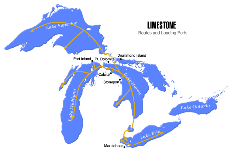 Limestone routes and loading ports